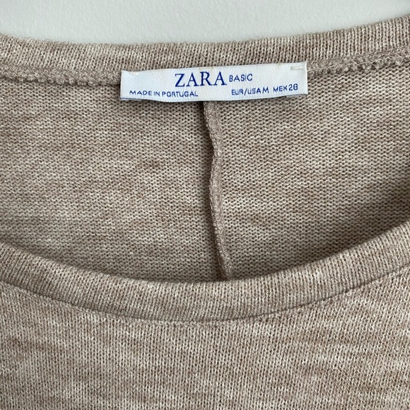 ZARA BASIC Tan Sweater with Ribbon Tie Medium - Picture 3 of 4